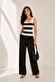 Black and White Striped Thick Strap Square Neck Summer Knitwear Athlete Blouse - 6