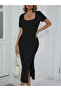 Women's Short Sleeve Square Neck Side Slit Ribbed Camisole Dress - 3