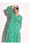 Plus Size Green Floral Tiered Drawstring Midi Dress - 2