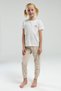 Arneta girls' short-sleeve patterned bottom printed two-piece set 2-8 ecru - camel - 3