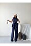 Women's Belt Detailed Loose Cut Satin Look Double Set - 4