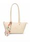 Women's Cream Tote Bag with Scarf Detail, Daily Use Shoulder Bag