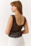 Women's Transparent Guipure Backless Thick Strap Blouse Brown - 5