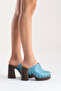 Women's Genuine Leather Clogs Slippers 6367 Blue - 6