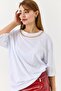 Women's Gold Chain Collar Crew Neck Tshirt White - 2