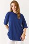 Women's Stone Detailed Crew Neck Oversize Tshirt Navy Blue - 3