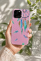 iPhone 13 Pro Compatible Launch Silicone Feather Pattern Shock Absorbing Case Pink