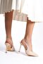 Women's Cream Elastic Open-Back High Heel Shoes - 7
