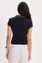Women's Slim Fit Cotton Polo Collar Short Sleeve Black T-Shirt - 8