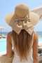 Women's Straw Hat with Large Brim and Ribbon, Focused on Simplicity - 3