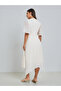 Cream Pleated Midi Dress with Tie-Belt - 5
