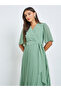 Green Pleated Midi Dress with Tie-Belt - 2