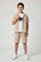 Cream Boy's Linen Shirt and Shorts 3-Piece Set 24583
