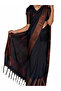 Black Soft Lichi Silk Saree with Woven Bronze Border - MAF3115 | Black