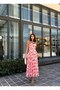 Women's Red Chest Pouched Slit-Up Lined Patterned Premium Quality Stylish Midi Dress