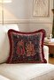 Medieval Garden Scene Figured Tapestry Fringed Throw Pillow Cover - Burgundy Tasseled Pillowcase - 3