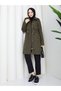 Polka Dot Waist Gathered Hijab Trench Coat Rc3134
