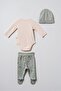 Baby Cotton Sea Patterned Double Breasted Bodysuit with Booties and Bottom Beanie 3-Piece Set - 2