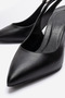 Women's Open Back Pointed Toe 7cm Heeled Shoes Black Skin - 4
