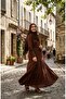 Half buttoned waist tie layered dress 2273-01 brown