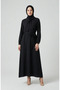 Scarf Collar Half Button Belted Dress 2262-01 Black - 2