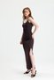 Coffee-Colored Strappy Slit Long Dress - 3