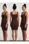 Women's Cotton Camisole Ribbed Fabric Fitted at the Waist Above the Knee Square Neck Thick Straps Sleeveless Dress - 2