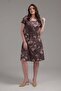 Women's Coffee Beige Floral Pattern Large Size Stretchy Midi Dress - 2