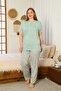 Plus Size Women`S Pajama Set - Green Short Sleeve Lycra 2874Kyb - 4