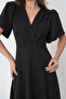 Black Crepe Fabric Double Breasted Collar Shoulder Padded Midi Dress 77164 - 8