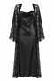 Maison Bride Rosalie 2-Piece Set - Black Satin Nightgown and Robe Set, Lace Bridal Nightgown - 7