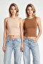Pack of 2 Basic Crop Viscose Blouse Lrn0012 Biscuit Cream