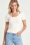 Lace Neckline Knitted T-Shirt Lmw0035 Ecru - 3