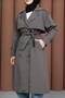 Women's Youthful Trench Coat with Buttons on the Back, Slits and Apollet Detail - 5