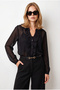Women's Black Inner Bustier Semi-Transparent Blouse Blz-19003372