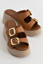 Rana Women's Tan Genuine Leather Buckle Slippers - 4