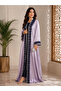- Lilac Satin Double Layer Abaya Set with Navy Lace Detailing