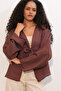 Women's Lace-Up Front Blouse 952 - Brown - 4