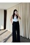 Black Elastic Waist Belted Draped Trousers - 301 - 6