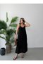 Black Adjustable Strap Lined Muslin Dress - 3