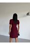 Women's Burgundy Boat Neck Fileto Pocket Short Sleeve Mini Dress Hzl26S-Fry123891 - 7
