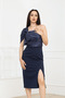Double Fabric Bow Detailed Organza Pencil Dress - Dark Blue - 5