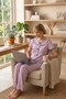 Women's Lilac Wrinkled Baby Collar Ruffle Bow Detailed Cotton Combed Cotton Seasonal Short Sleeve Pajama Set - 4