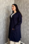 Women's Plus Size Long Cardigan with Stone Collar and Pockets, 3 Buttons 904-3 - 3