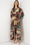 Women's Patterned Long Hijab Dress 1155 - Dark Brown - 4