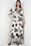 Women's Patterned Long Hijab Dress 1155 - T. Ecru - 4