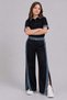 Girl's Polo Collar T-Shirt with Jean Detail on the Sleeves and Snap Slit Detail on the Hem, Black Top and Bottom Set - 2