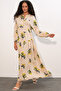 Women's Patterned Long Hijab Dress 1155 - Y.Yellow - 3