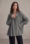 Anthracite Women's Oversized Off-Shoulder Shirt with Gathered Sleeve Detail - 3