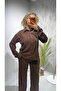 Women's Textured Fabric Shirt and Pants Set - Brown & Black Set - 4